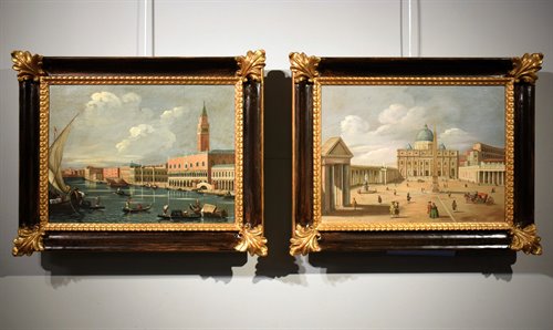 Coppia vedute di Venezia e Roma